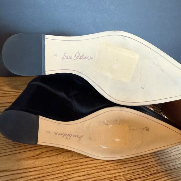 Sam Edelman Black Gold Buckle Weslie Leather Wedge Ankle Boots Womens 7 - Picture 10 of 12